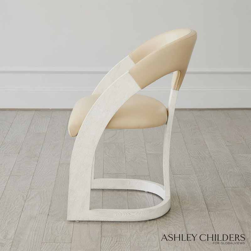 Delia Dining Chair-Ebony Cerused Leather, White, Cream