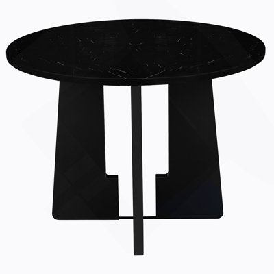 Table de salle à manger ronde pour comptoir en faux marbre de 43 pouces, table de salle à manger ronde Mid-Century moderne pour les cafés, restaurants, bars, bureaux à domicile et salles de conférence (noir)