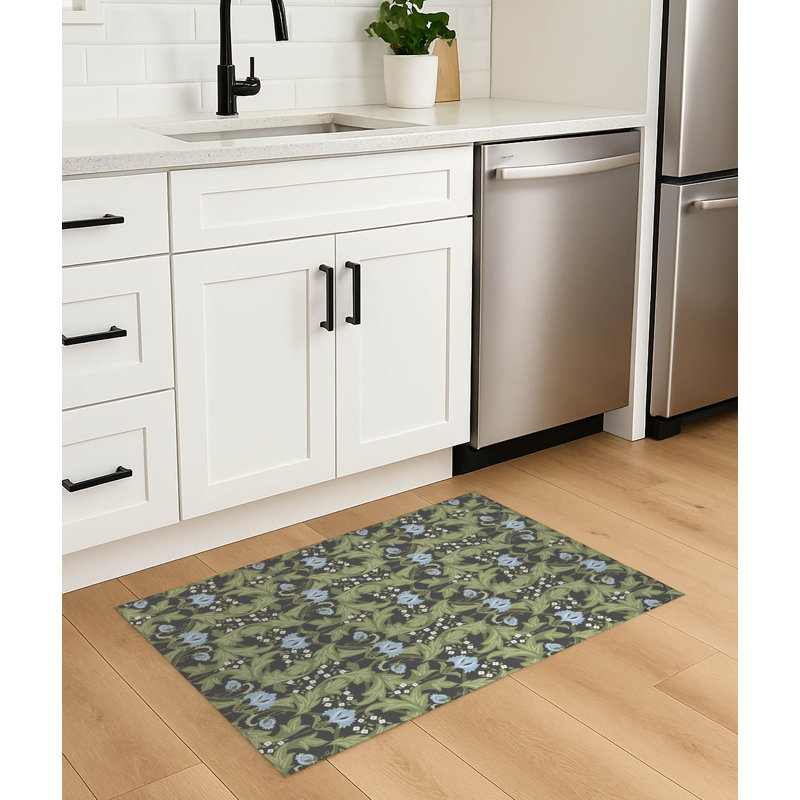 Tapis de cuisine léger antidérapant Ogee Leaf, Gris anthracite, Rectangle 4pi x 6 pi