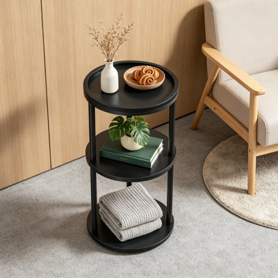Petite table d'appoint ronde avec plateau, table de bout à 3 niveaux avec tablettes de rangement, table d'appoint pour petits espaces, table de chevet, table basse de salon, chambre à coucher, coin
