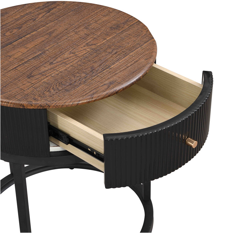 Table basse avec plateau en bois, tiroir