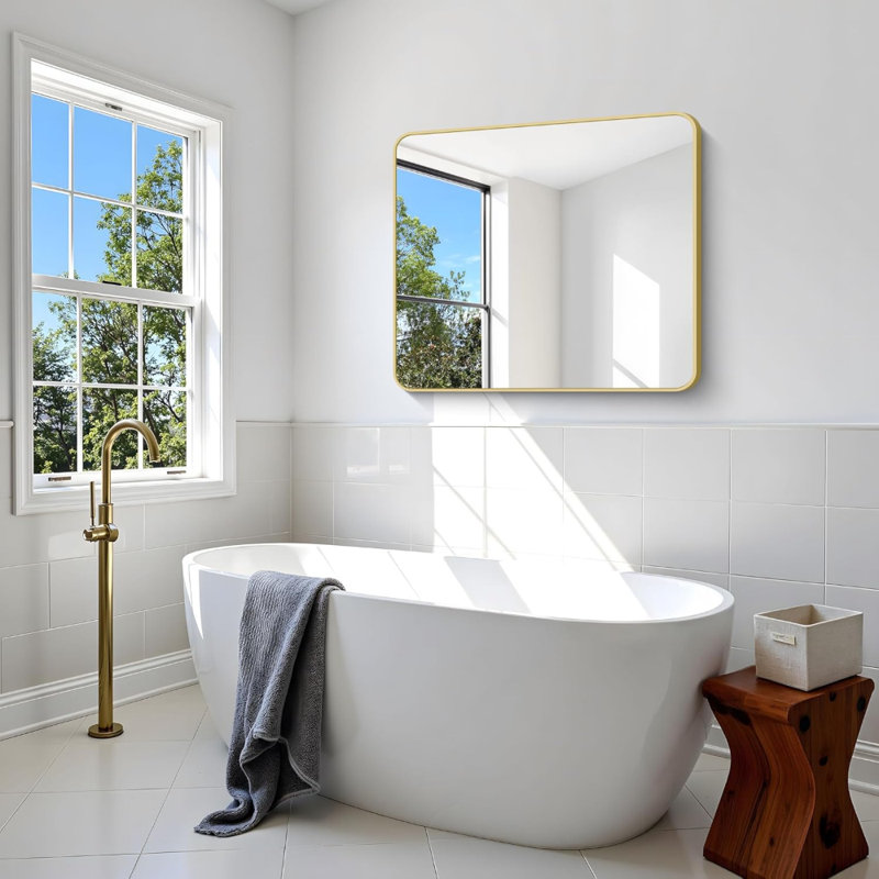 Miroir de salle de bain, miroir mural pour salle de bain mural, miroir rectangulaire pour salle de bain au-dessus du lavabo, coin rond moderne pour le salon, entrée de chambre à coucher, horizontal / vertical