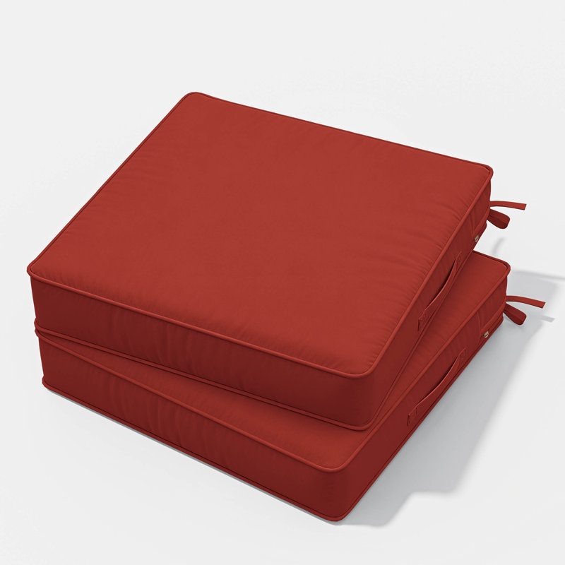 Outdoor Chair Seat Cushions，Water-Resistant Patio Chair Cushions With Handle And Non-Slip Bottom, 22" W x 22" D, Brick Red