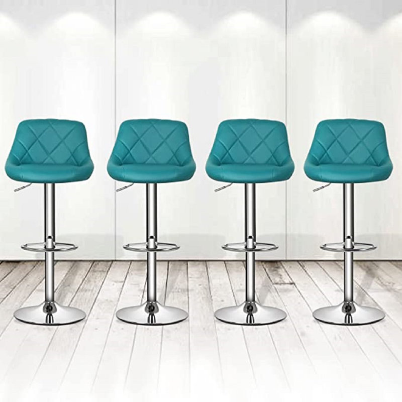 Calvyn Adjustable PU Leather Bar Stool Swivelling Counter Stool With Backrest Footrest, Teal , 2