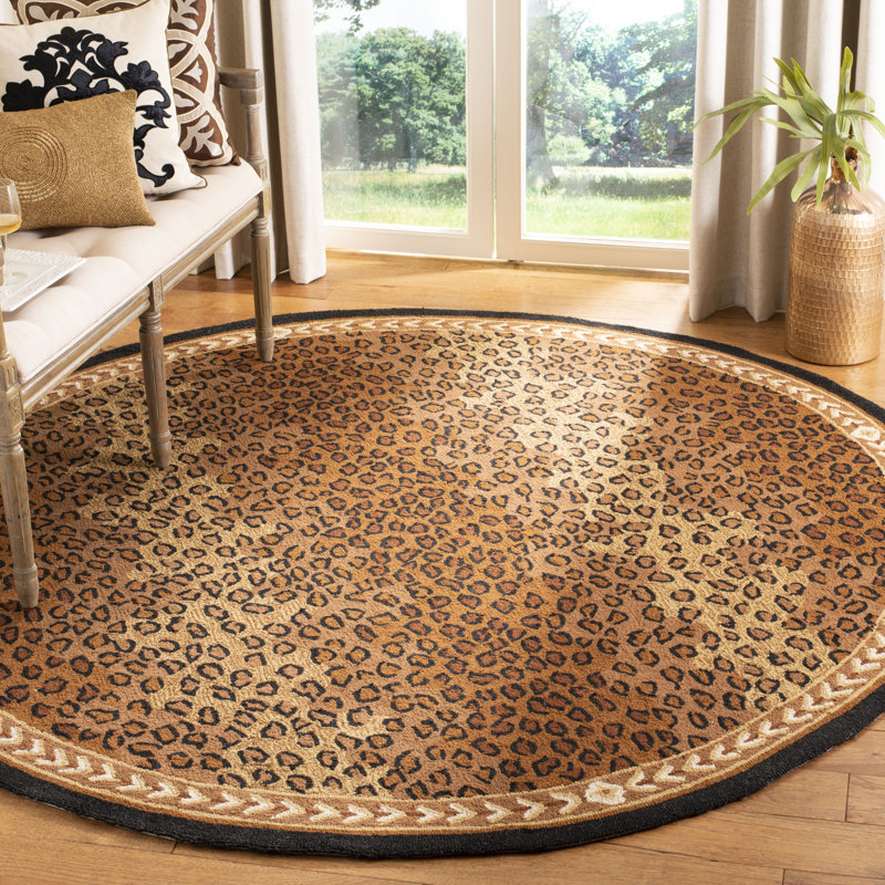 Altman Hand Hooked Wool Animal Print Rug, Round 7'