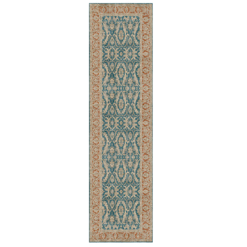 Tapis décoratif bleu marocain en polyester tissé à la machine, Rectangle 5 pi 3 po x 7 pi 7 po