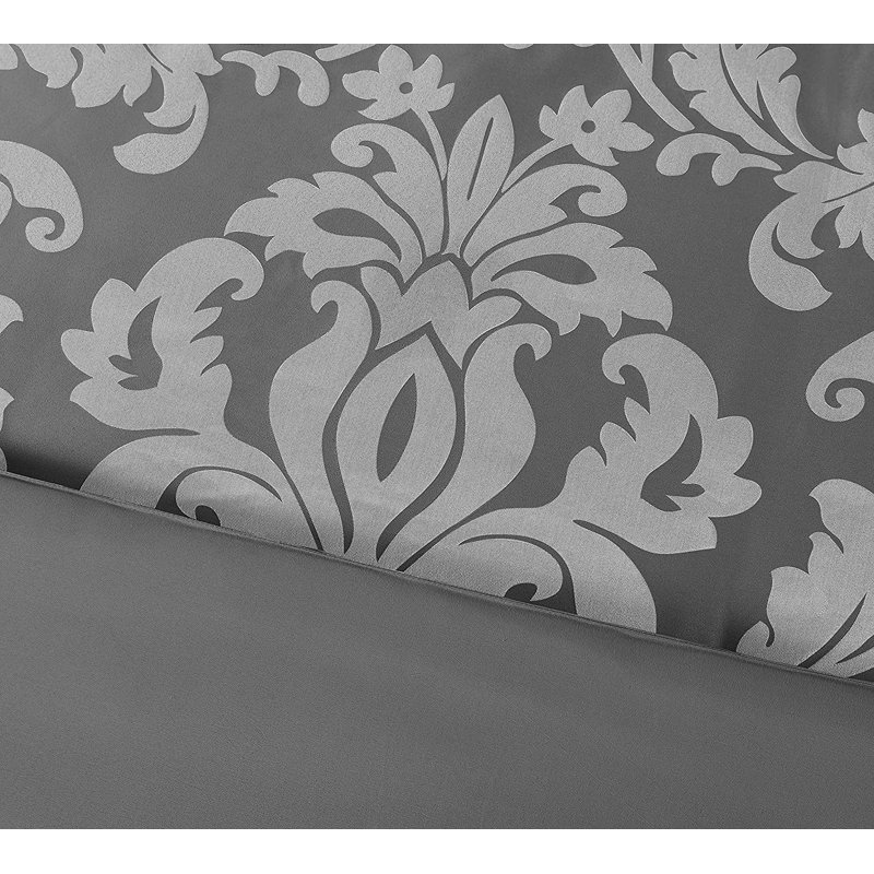 Queen Woodrose and Gray Jacquard Floral Comforter Set