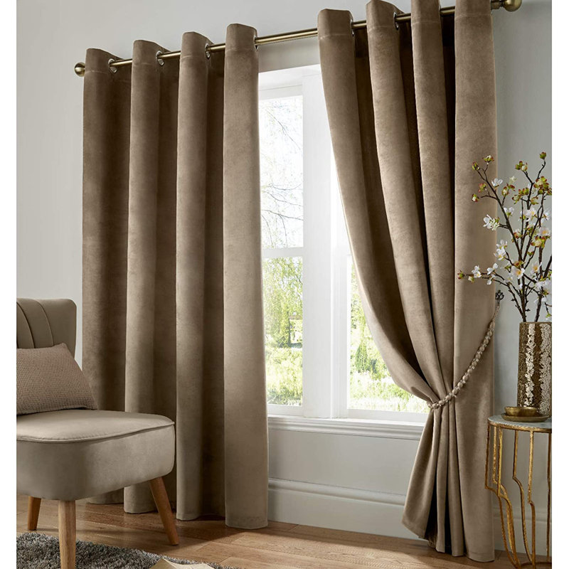 Liev Polyester Eyelet Room Darkening Thermal Curtains, Mink, 116cm Width x 137cm Drop