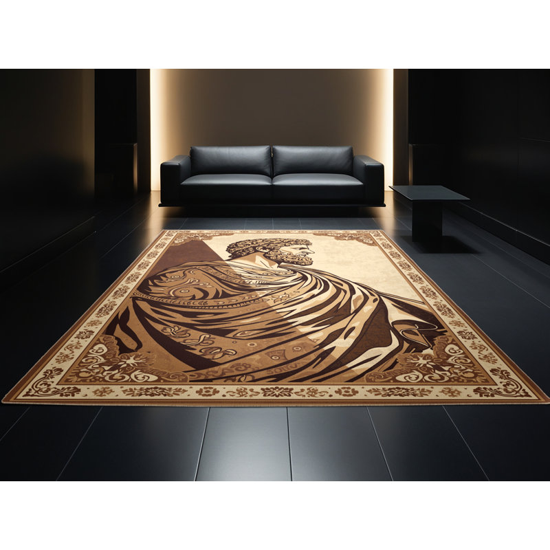 Tapis oriental classique parnika Marcus Aurelius lavable à la machine en brun - reliure beige, 5 x 8