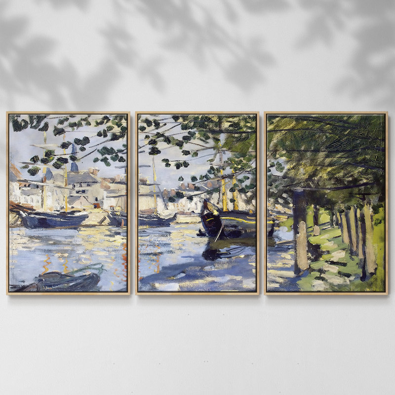 La seine à Rouen, 1872, 3 pièces, H 40 po x l 78 po x P 2 po, Naturel