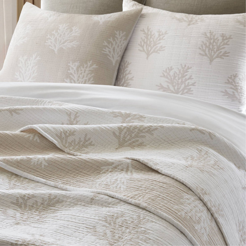 Ensemble de courtepointe mini 3 pièces pour lit double/queen, beige/gris, Courtepointe pour grand lit + 2 taies décoratives