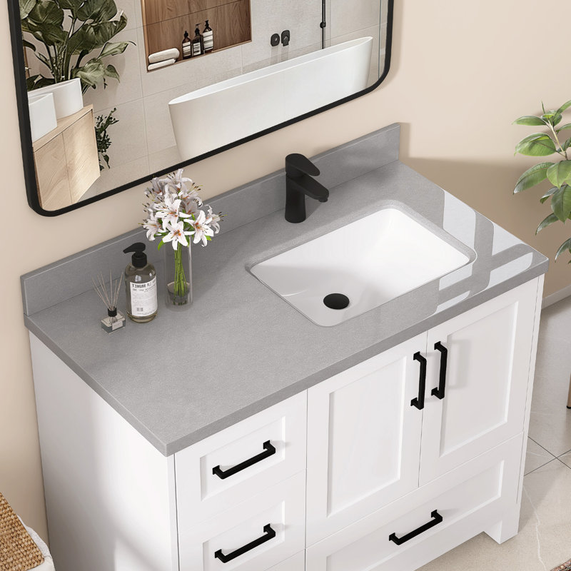 42 po X P 22 po D Meuble-lavabo de salle de bain rectangulaire gris droit avec comptoir dosseret, Oui, Gris