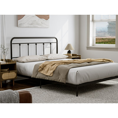August Grove® Metal Queen Size Headboard, Adjustable Height, Farmhouse Victorian Style, Steel Headboard Only For Bedroom, Easy Assembly, Black