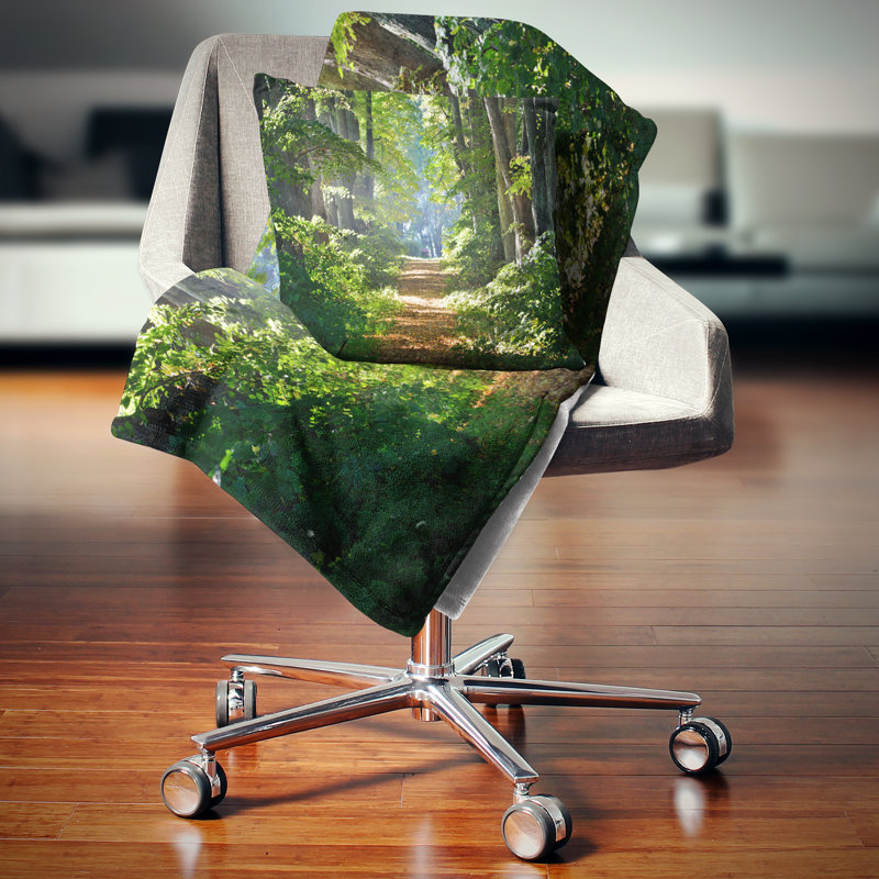 Bright Green Forest Landscape Square Polyester Throw Pillow