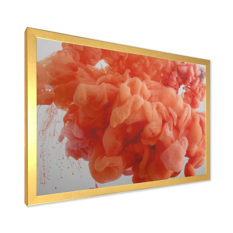 Peinture corail en marbre - art mural moderne sur toile, H 16 po x l 32 po x P 1 po, Cadre doré