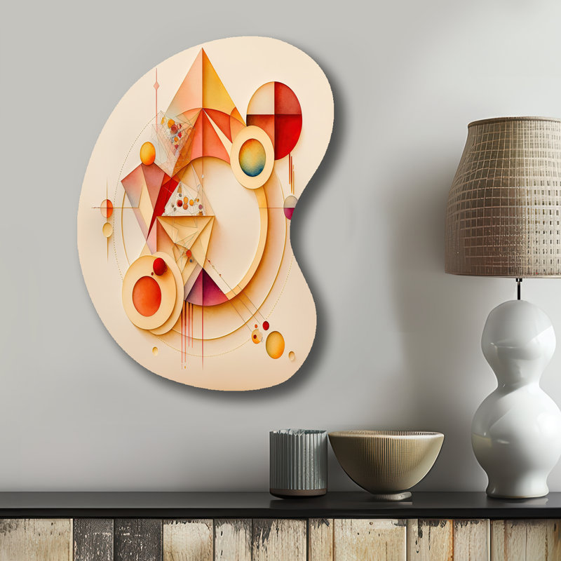 Abstrait géométrique orange et jaune II - reproduction d'art géométrique abstraite de forme murale en métal