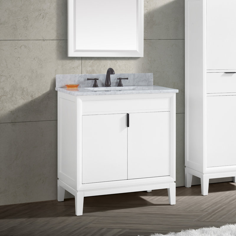 Ensemble de meuble-lavabo simple 31 po Emma, Marbre blanc de Carrare, Blanc