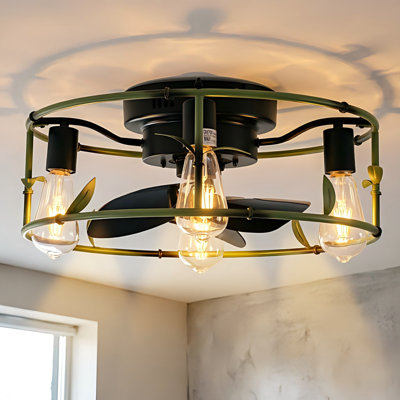 18.5" Industrial Ceiling Fan With Light With Remote, 3-Light Rustic Ceiling Fan, Silent 6-Speed Reversible DC Motor For Bedroom, Living Room (Bulb Not Included)