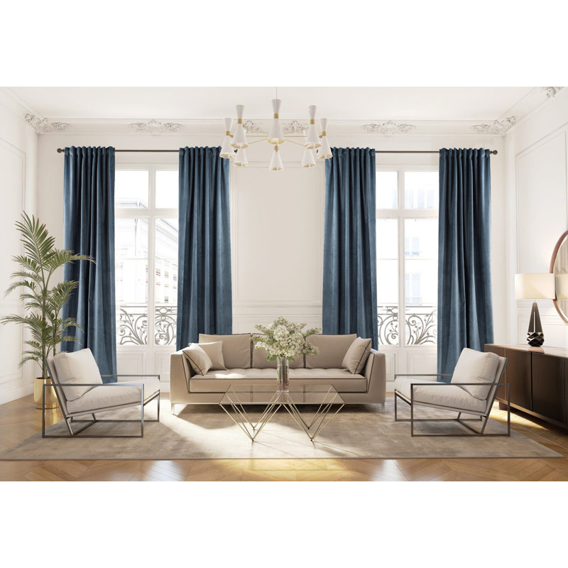 Rideau simple extra long et extra large en velours mat luxueux, 65 Air Force - bleu, L 52 po x L 63 po