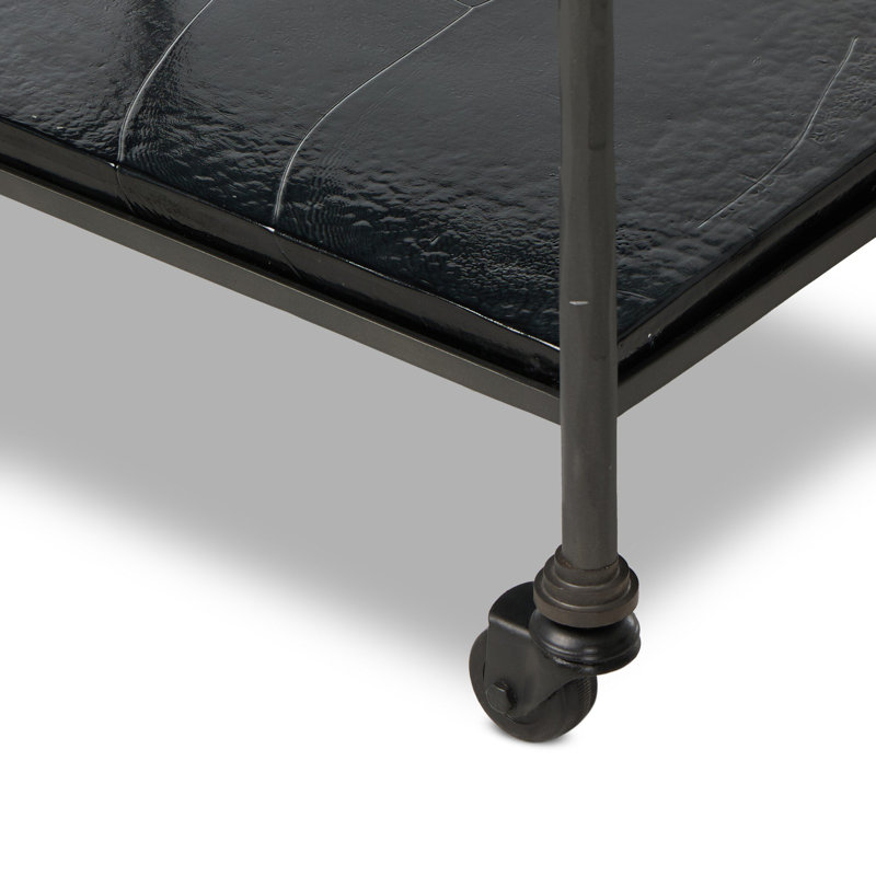 Teagan Bar Cart-Smoked Black Cast Glass