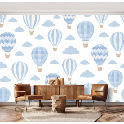 Wall Mural Peel and Stick Wallpaper Hot air balloon cloud seamless Vintage children Cute print Self-Adhesive Removable Contact Paper Wall Decor for Living Room Bedroom 69"H x 96"W
