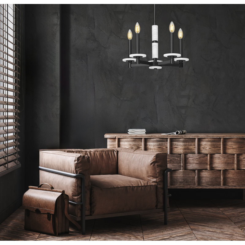Lustre moderne Kaden, H 20,5 po x l 18 po x P 18 po, 5 lumières, Noir mat