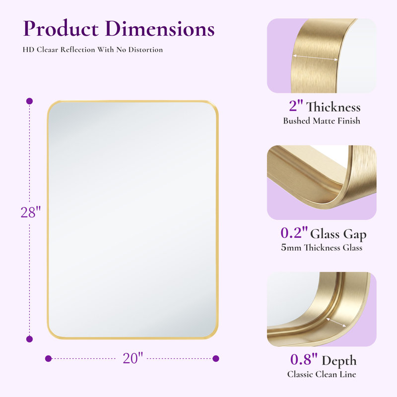 Aluminum Framed Rounded Rectangle Mirror, Wall Mounted Bathroom Vanity Mirror, Modern Horizontal/Vertical Entryway Wall Mirror