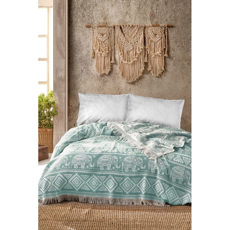 Isaias 100% Cotton Coverlet / Bedspread, Green