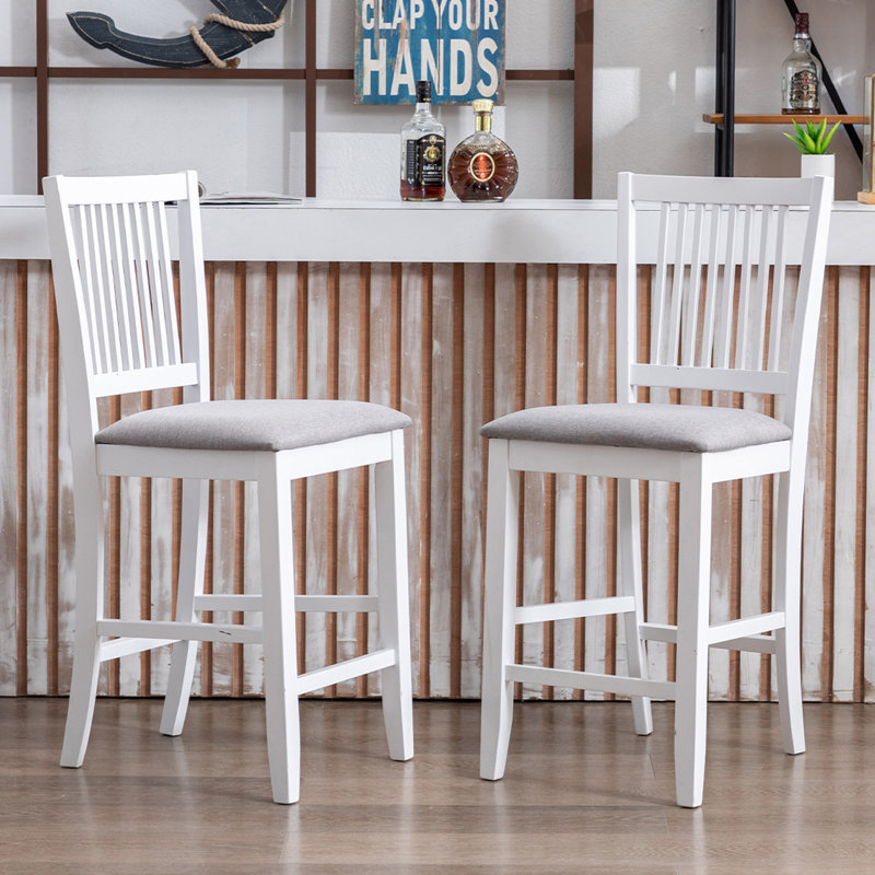 Anthonny 24.8" High Square Cushion Seat High Back Solid Wood Counter Height Bar Stool, White