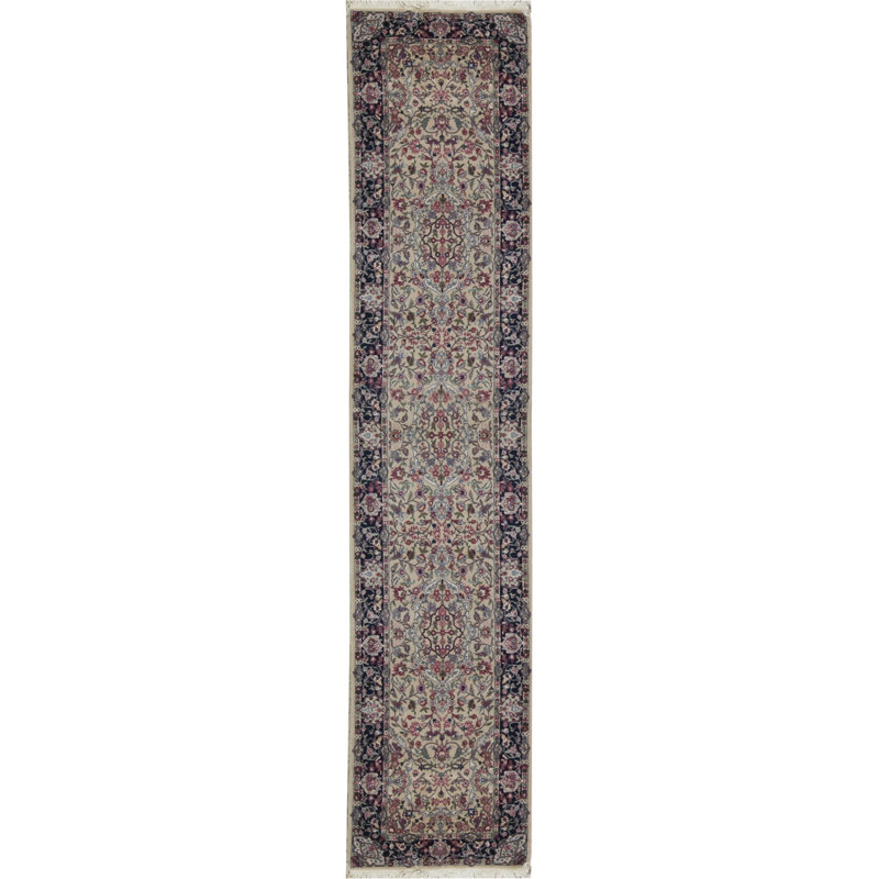 Chemin de table beige, noir et rouge noué à la main de haute qualité