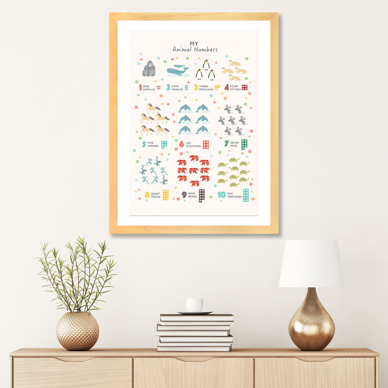 Nombre d'animaux - impression, H 32 po x l 24 po x P 1 po, Papier avec cadre beige, Blanc