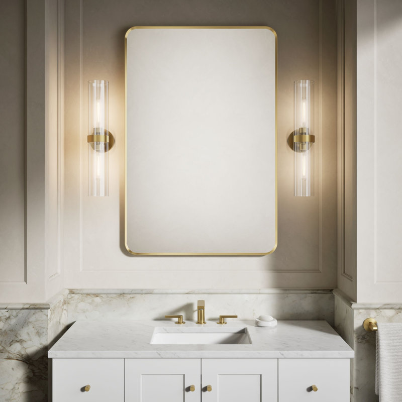 Miroir de salle de bain mural, Doré brossé moderne, 45 po x 30 po