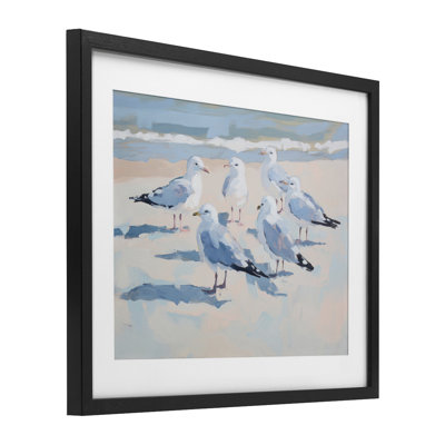 Summer Seagulls Crowding Shore Framed Print Under Glass, design by Sisi and Seb