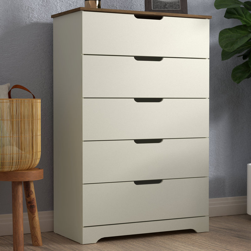 Aroob 5 Drawer 31.5'' W Dresser, Ivory/Knotty Oak