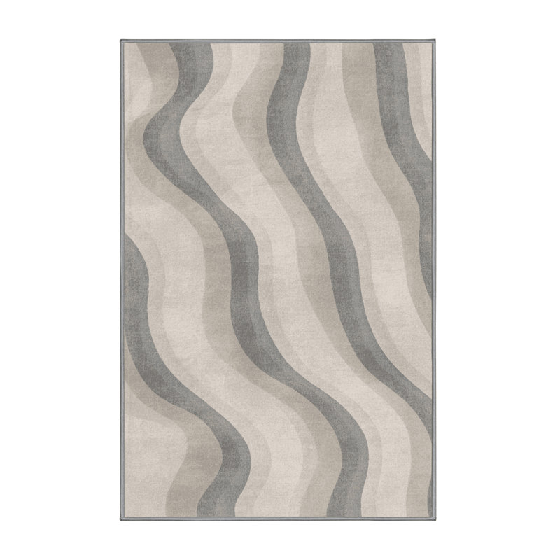 Machine Washable Balbo July 4Th Modern & Contemporary Abstract Rug in Beige – Gray Binding, 8x10