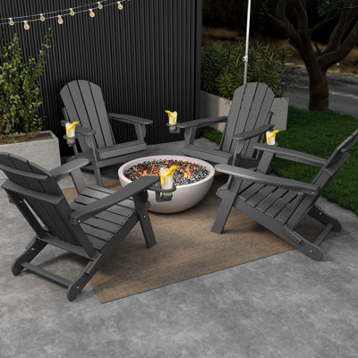 Hdpe Plastic Folding Outdoor Adirondack Chair With Cup Holder