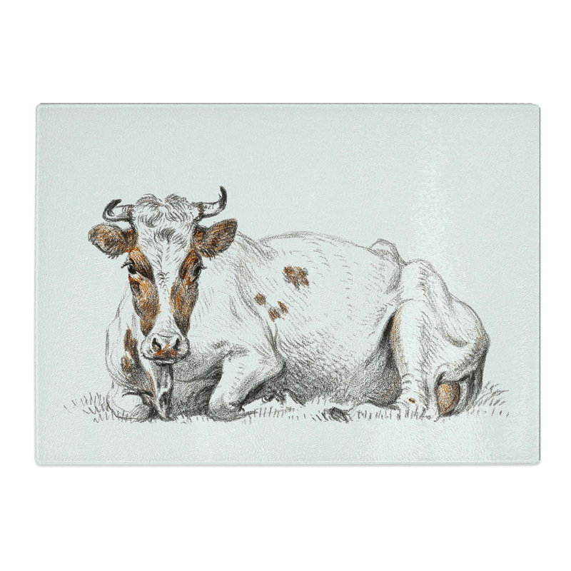 Tempered Glass a Lying Cow Chopping Board, 39 cm W x 28.5 cm L