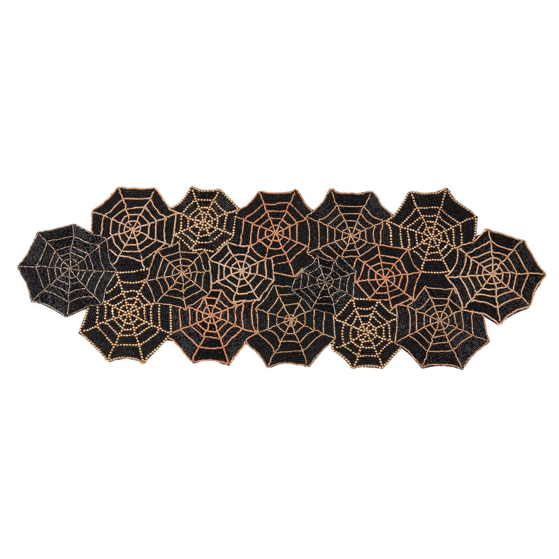 Intricate Beaded Spiderweb Table Runner