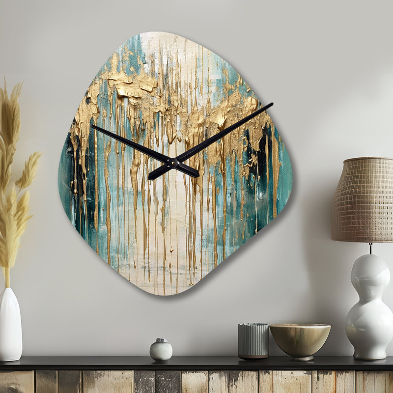 Gilded Daydreams VI - Minimalism Asymmetrical Metal Wall Clock, Brown Freeform Wall Clock Print, Large