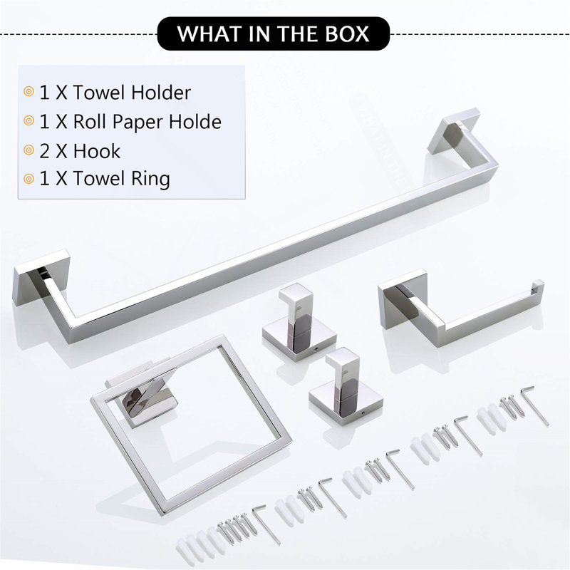 Ensemble d'accessoires de salle de bain 5 pièces, accessoires de salle de bain, fixation murale, acier inoxydable