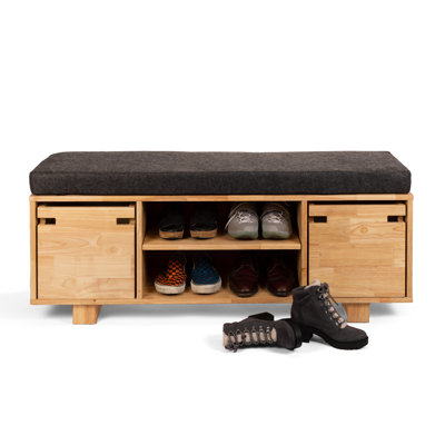 Zanesfield Storage Bench, Solid Wood,  Entryway,  Adjustable, grey removable cushion