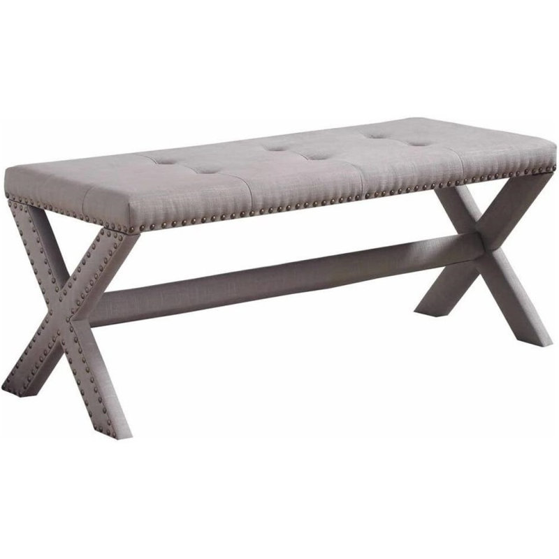 Glam Accent Bench With Nailhead Trim, Tufted Seat, Upholstered Side Bench For Bedroom, Livingroom And Entryway, Gray, Gray