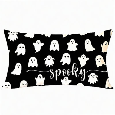 Spooky Ghost Black Lumbar Pillow - Fall Decorative Throw Pillow Cover for Couch - Outdoor Cushion Cover 12 - Halloween Throw Pillow Case