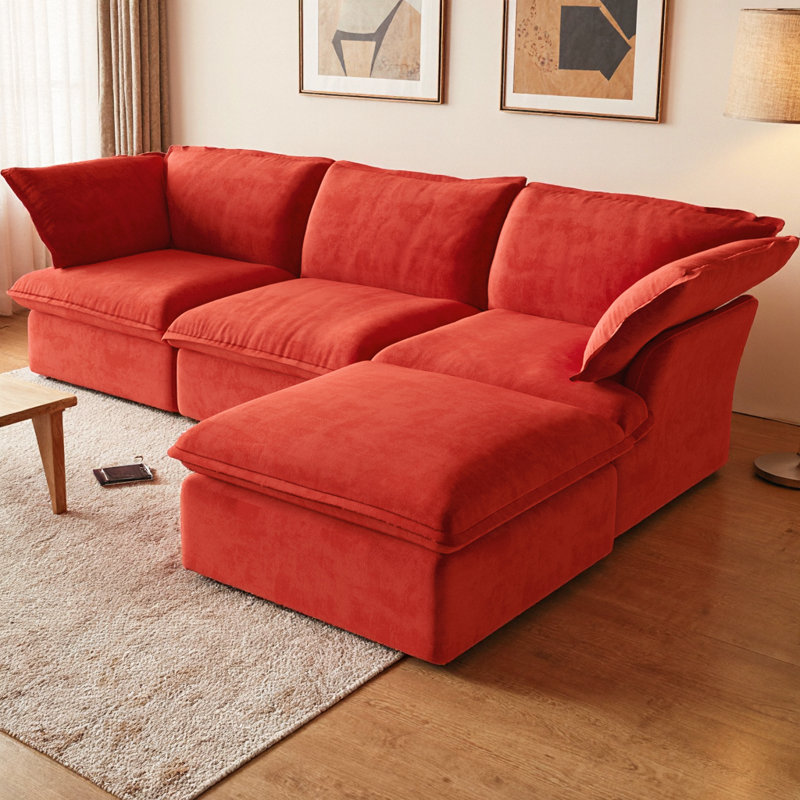 Canapé modulaire en forme de L en velours avec repose-pieds avec rangement, canapé 4 places Cloud avec rembourrage en duvet et mousse, housses amovibles pour animaux de compagnie pour le salon