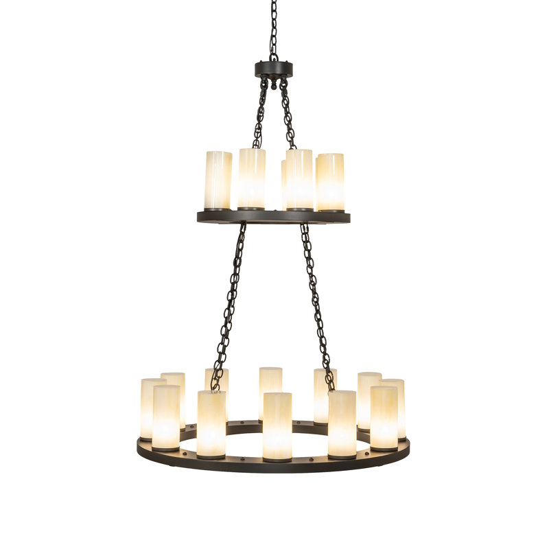 Bronze and Crystal 20-Light Two-Tier Chandelier