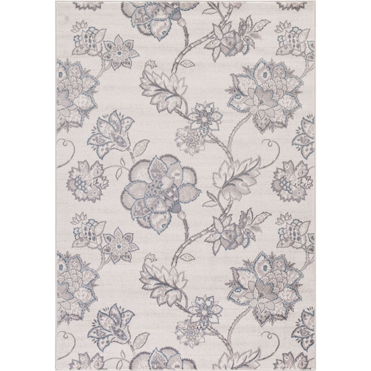 Oriental Machine Woven Floral Area Rug in Ivory