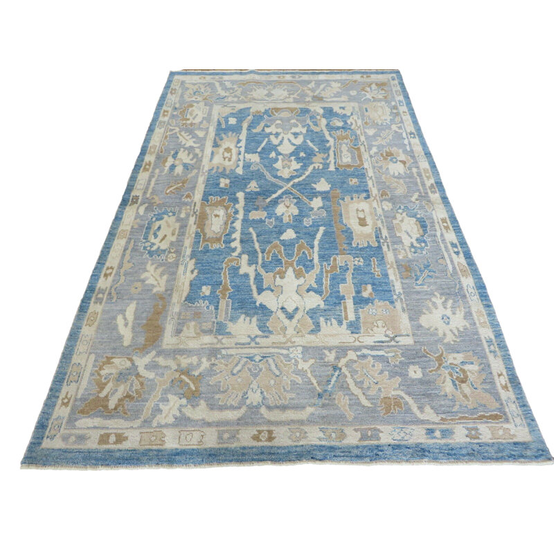 Tapis oriental bleu Oushak noué à la main 6 x 9 pi 6 po 01D15970D81E406C88D808C9C6EE53D1
