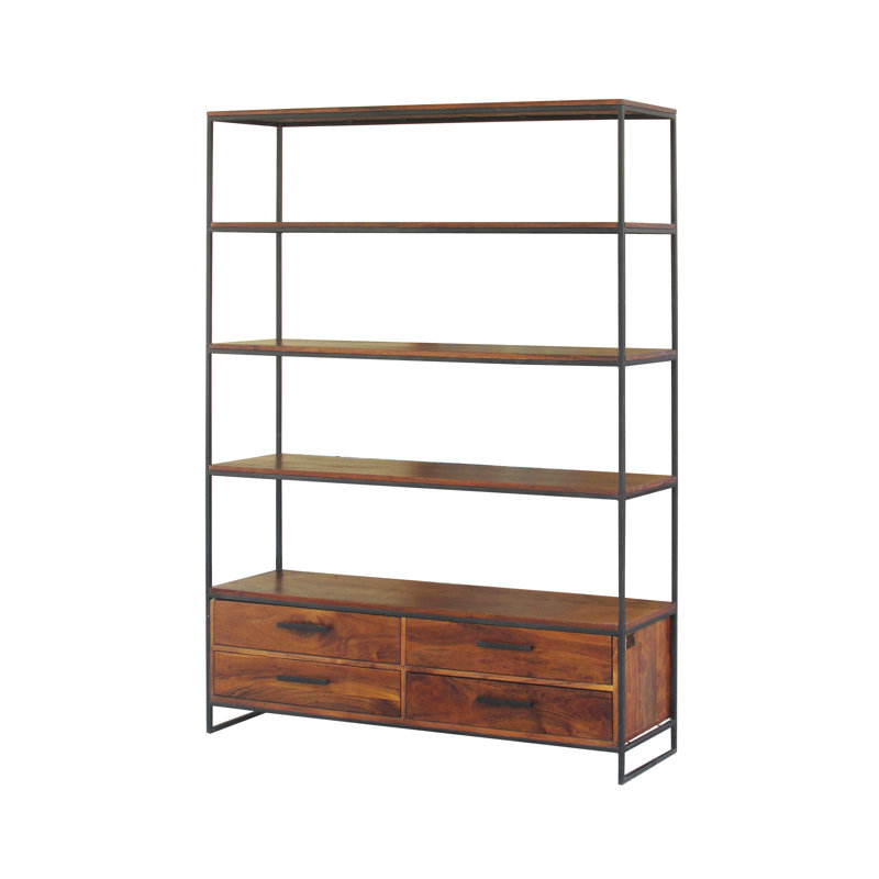 Willoughby 190cm H x 145cm W Steel Etagere Bookcase, Walnut