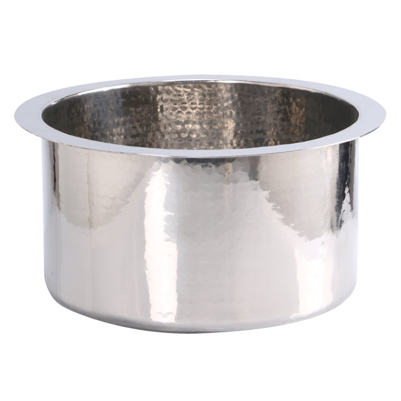 Brightwork 15-Inch Hand Hammered Round Stainless Steel Bar Sink, Polished Stainless