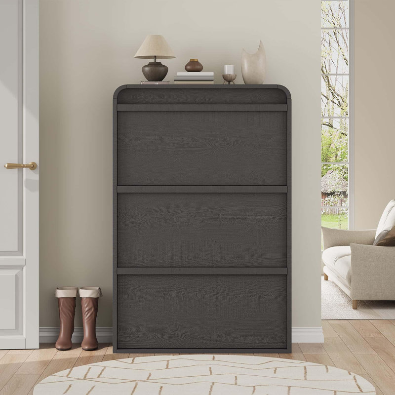 Cabinet with 3 Flip Drawers, Wooden Cabinet with Adjustable Shelves and Hidden Handle, Modern Shoe Organizer, Matte Black